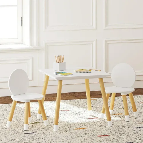 Vista 2 de UTEX Juego de mesa para niños con 2 sillas para niños pequeños, niños, niñas, juego de mesa y sillas para niños de 3 piezas, color blanco