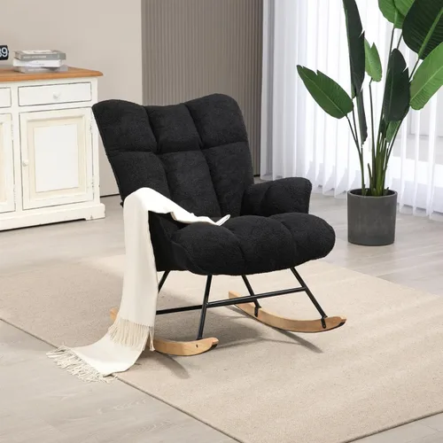 Vista 20 de SAETSFEG - Mecedora tapizada estilo osito de peluche para cuarto de bebé, con respaldo alto, silla de columpio con asiento acolchado, cómoda silla