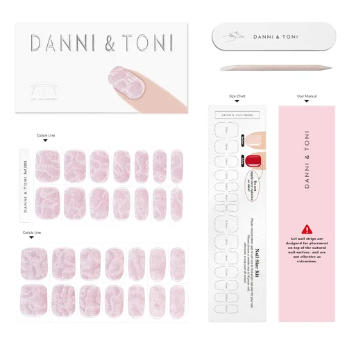 Vista 5 de DANNI & TONI Tiras de uñas de gel semicuradas, color rosa champán, ojos de gato, 28 calcomanías de regalo para mujer Aqua Ripple