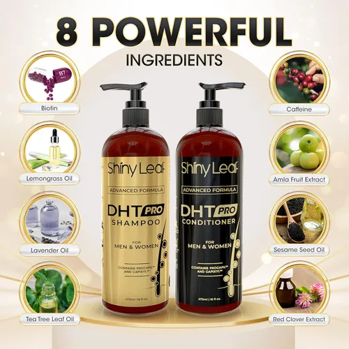 Vista 3 de Shiny Leaf DHT Pro Champú y acondicionador, Procapil, Capixyl, 2 x 16 oz Advanced hair loss shampoo and conditioner with Procapil, Capixyl and DHT