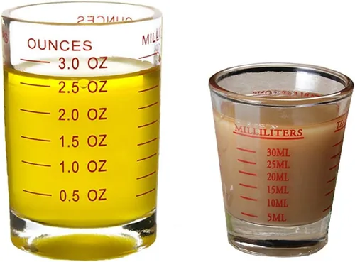 Vista 8 de Taza medidora de vidrio de chupito, 3 onzas/3.0 fl oz, taza de vidrio de café expreso pesado líquido, 2 piezas (negro 3.0 fl oz, 2 unidades)