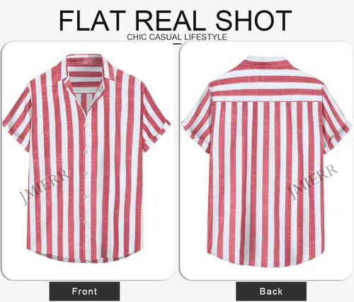 Vista 239 de JMIERR Camisas de vestir a rayas con botones y manga corta para hombre