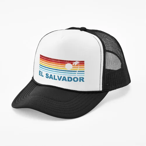Vista 4 de CafePress Sombrero de camionero retro con palmera de El Salvador