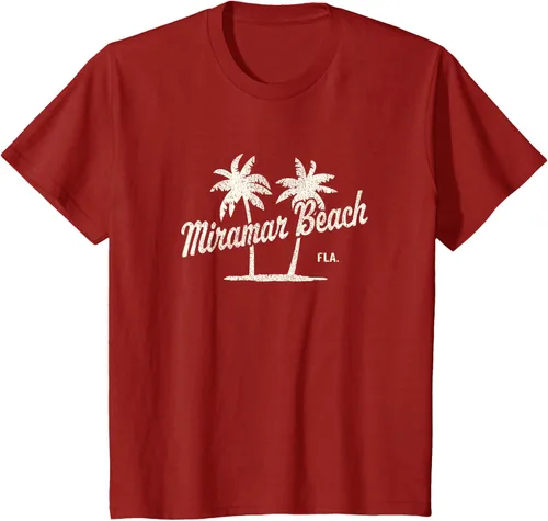 Vista 64 de Miramar Beach Florida Vintage 70s Palm Trees - Camiseta gráfica, Azul / Patchwork, S
