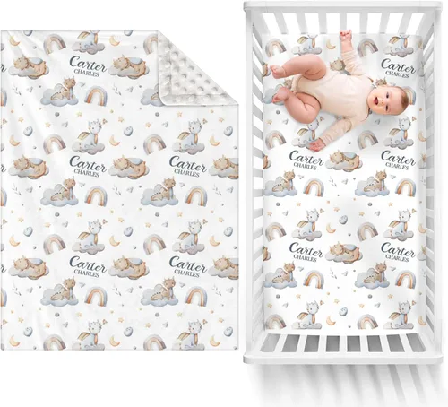 Vista 30 de Manta de bebé de doble capa con nombre personalizado, manta de ropa de cama para niños pequeños con estampado morado personalizado, multiusos