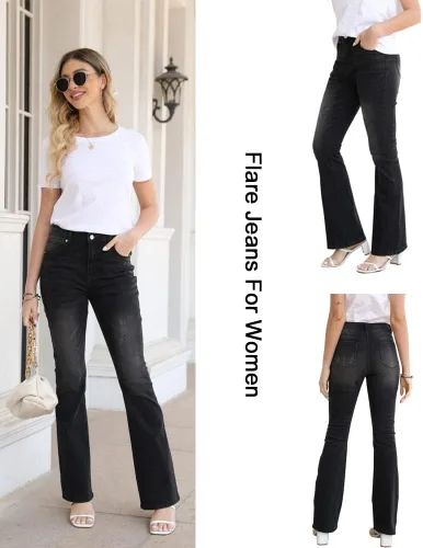 Vista 5 de Koinshha Womens High Waisted Jeans Flare Stretch Boyfriend Bootcut Casual Denim Pants