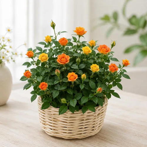 Vista 2 de Orange Mini Rose Plant Live, 4-5 Inc Tall, Spring Blooming Miniature Rose