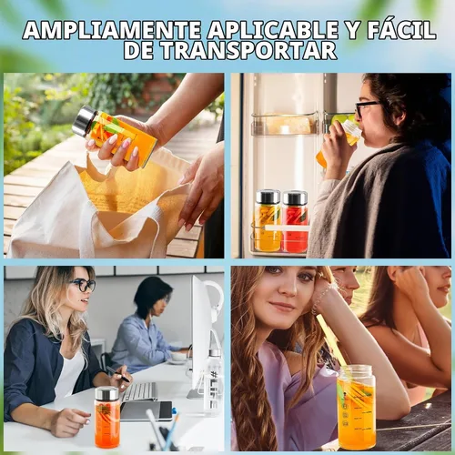 Vista 7 de Botellas de vidrio de 12 onzas con tapas, Paquete de 4 Botellas de Jugo de Vidrio, Botella de Agua Reutilizable para Jugos, Botellas de Licuadora