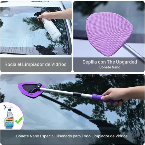 Vista 3 de XINDELL Herramienta de limpieza de parabrisas – Kit de limpieza de ventana interior y exterior de coche rosa de 24 pulgadas con mango extensible y 4