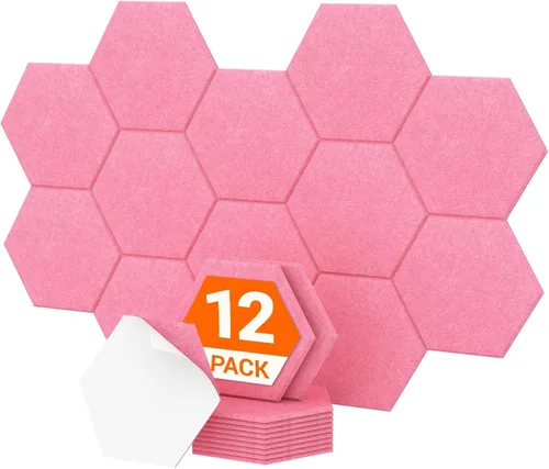 Vista 40 de Paquete de 12 paneles acústicos hexagonales de alta densidad, paneles de pared insonorizados TONOR de 12"x 10"x 0.4", paneles de absorción de sonido