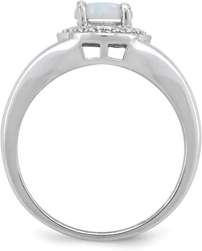 Vista 2 de The Black Bow Anillo de plata esterlina .01 Ctw (H-I, I2-I3) y ópalo redondo creado