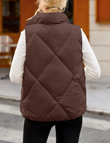 Vista 4 de MEROKEETY Chaleco acolchado sin mangas con cremallera para mujer, con cuello alto, con bolsillos