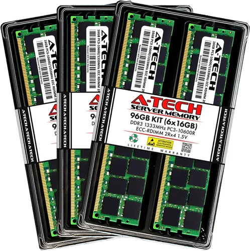 Vista 76 de A-Tech 4GB DDR3 1333MHz PC3-10600R ECC RDIMM 1Rx4 Rango único 1.5V Registrado DIMM 240-Pin Módulo de actualización de memoria RAM de servidor