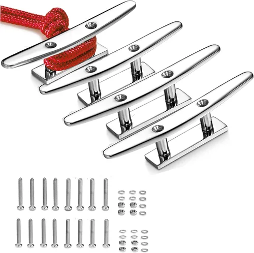 Vista 8 de Stainless Steel Boat Cleats 4"/5"/6", Marine Dock Cleats, Heavy Duty 316 Stainless Steel, Mirror Polished, Curtain Tie, Hook, Include Installation