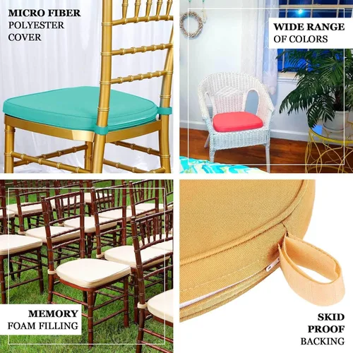 Vista 4 de Efavormart Cojín de 2" de espesor para silla Chiavari en negro, cojín de asiento de espuma con efecto memoria con lazos y funda extraíble