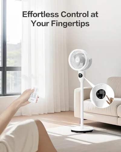 Vista 9 de Candy - Ventilador de pie para dormitorio, ventilador de pedestal ajustable en 3 alturas con control remoto, ventilador de piso oscilante de 90°, 8