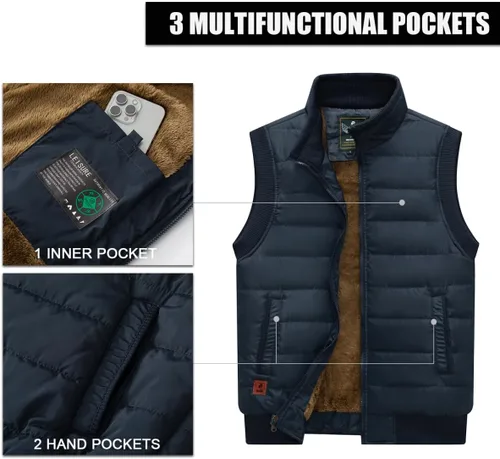 Vista 38 de Msmsse Chalecos de invierno para hombre, con forro polar, acolchado, casual, sin mangas