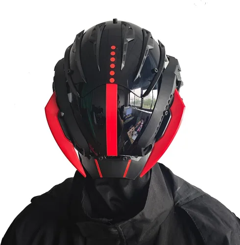 Vista 4 de KYEDAY Máscara punk cosplay para hombres, máscaras samuráis de cosplay, regalos para fiesta de Halloween, accesorios de festival de música