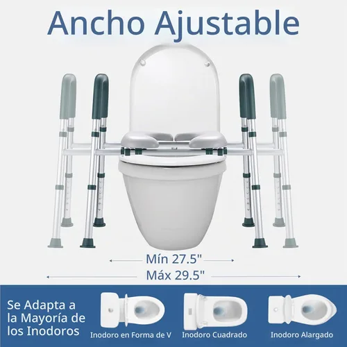 Vista 3 de Asiento de inodoro elevado con asas, elevador de asiento de inodoro elegible para personas mayores con altura y ancho ajustables, asiento de inodoro