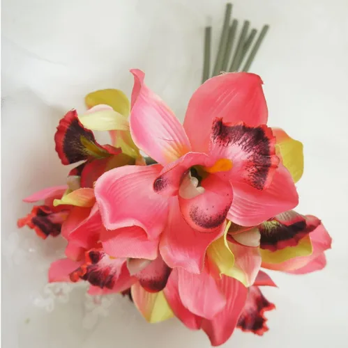 Vista 2 de Paquete de 7 tallos de orquídea Cymbidium de flores artificiales Bubblegum