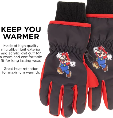 Vista 6 de Nintendo Sombrero de invierno para niños con guantes de punto y guantes de esquí aislados Super Mario para niños de 4 a 7 años Mario