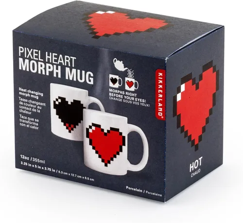 Vista 6 de Kikkerland Pixel Heart Morphing - Taza que cambia de color reacciona al calor, regalo divertido para café, cacao caliente y bebidas calientes