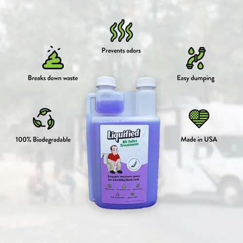 Vista 3 de Liquified RV Toilet Treatment - Digestor para tanque de retención de aguas negras, eliminador de olores, aroma lavanda, Matts RV Reviews, 16 onzas