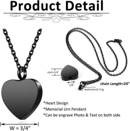 Vista 5 de Personalized Master Collar personalizado de urna de cremación con foto y texto, collar de urna de corazón para cenizas, joyería de recuerdo