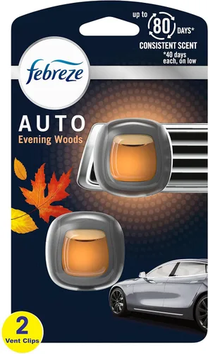 Vista 6 de Febreze Ambientador de coche con clip de ventilación, eliminador de olores, aroma ámbar automático, 2 clips
