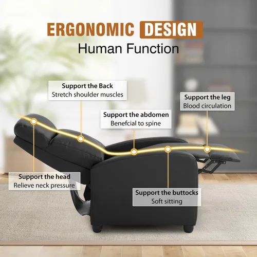 Vista 7 de FDW Wingback Silla reclinable de cuero, de una plaza, moderno sofá para casa, teatro, sala de estar, Cuero