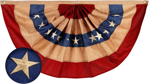 Vista 12 de G128 Paquete de 10: Banderines patrióticos estadounidenses y bandera desplegable de Betsy Ross, 13 estrellas bordadas en patrón circular con 5 rayas