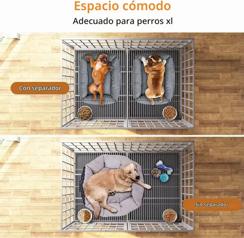 Vista 4 de aboxoo Jaula de metal resistente para perros de 42/48 pulgadas para 2 perros/perros grandes, parte superior abierta de metal, perrera
