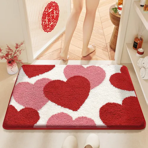 Vista 7 de Tapete de baño rojo súper absorbente, antideslizante y lavable a máquina, tapete grueso para baño (24 x 16 pulgadas, corazón rojo)