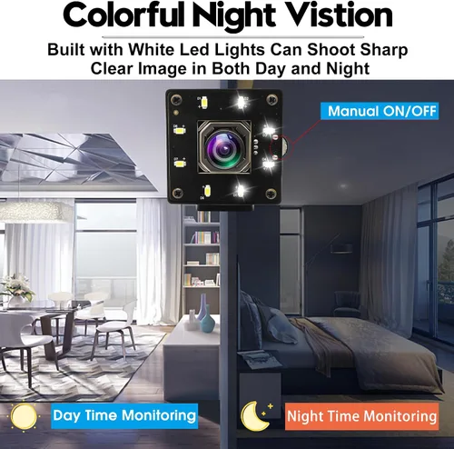 Vista 5 de Cámara USB 4K enfoque automático de 100 grados sin distorsión lente de visión nocturna a color cámara web para computadora UVC USB2.0 Lightburn Cam