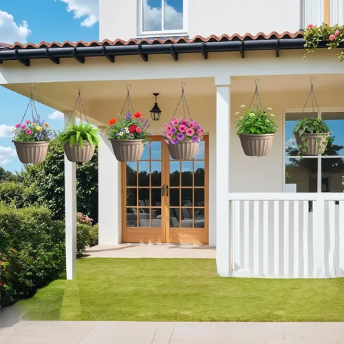 Vista 2 de FGstyle Paquete de 6 macetas colgantes de 8 pulgadas, macetas de riego automático para plantas de interior, cesta colgante de plástico con elevador