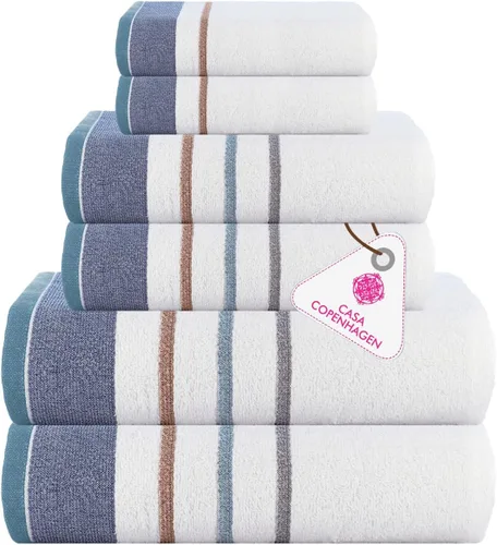 Vista 77 de CASA COPENHAGEN Exotic - Juego de 6 toallas de diseño de 100% algodón egipcio, color azul aguamarina, 550 GSM, 2 toallas de baño, 2 toallas de baño