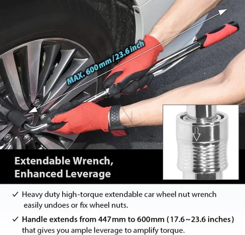 Vista 2 de FIRSTINFO F32246D - Llave de rueda extensible de 1/2 pulgada de alto par, herramientas profesionales de reparación de neumáticos de coche