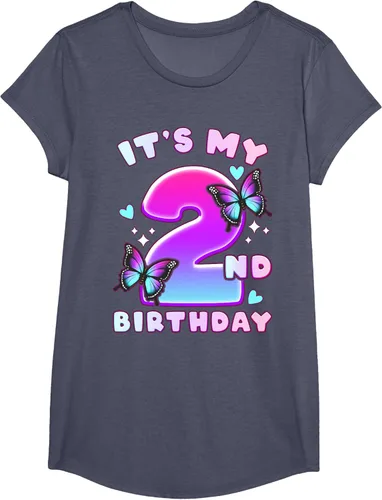 Vista 20 de Camiseta de 2º cumpleaños para niña de 2 años con mariposas y número 2 Negro