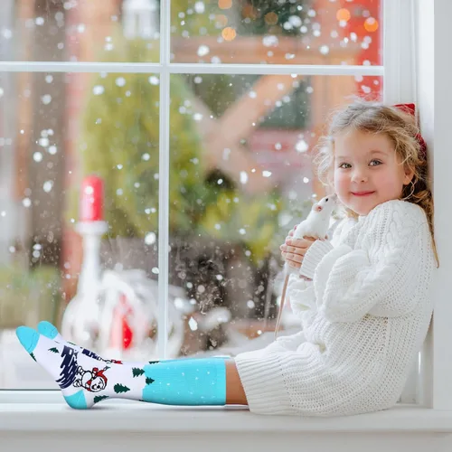 Vista 5 de Geyoga Calcetines de esquí para niños, 8 pares de calcetines de invierno cálidos y largos hasta la rodilla para nieve, esquí, snowboard y patinaje