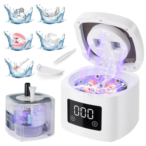 Vista 10 de Ultrasonic Retainer Cleaner Machine, 48kHz Ultrasonic Dentures Cleaner with Timer & 4 Modes, 240ML Dental Pod for Mouth Guards, Braces, Aligner