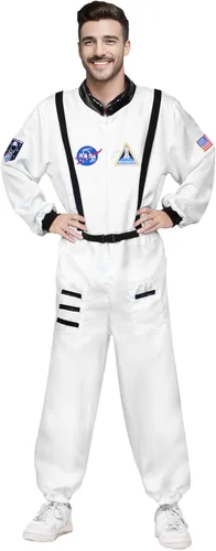 Vista 2 de DreamJ Disfraz de astronauta para adultos, niños y hombres, traje espacial para niños pequeños, traje de vuelo espacial para Halloween, disfraz