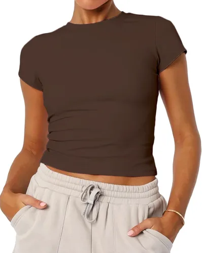 Vista 19 de Camisetas básicas de manga corta con cuello redondo para mujer de verano Y2K, lindas para salir, camisetas estilo bebé
