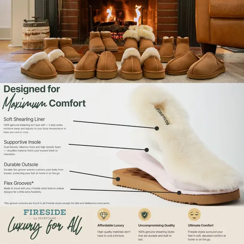Vista 83 de Dearfoams Fireside Sydney Pantuflas anchas de piel de oveja para mujer, para interiores y exteriores