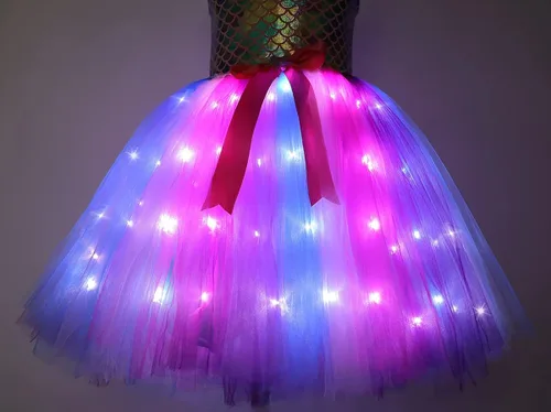 Vista 3 de Viyorshop Girls Mermaid Costume LED Light Up Mermaid Tutu Dress Up Gifts Princess Dress for Halloween Birthday Gift 3-8Years