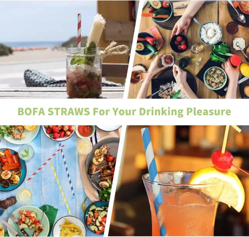 Vista 4 de Light Pink and White Striped Paper Straws, 100 Pack Disposable Biodegradable Drinking Straws, Food Grade Eco-Friendly Striped Paper Straws for