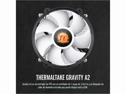 Vista 2 de Thermaltake 95W Gravity A2 Enfriador de CPU para Escritorio, Ventilador de Refrigeración de Extrusión de Aluminio de 92 mm, 4 Pines PWM 1200~3500rpm