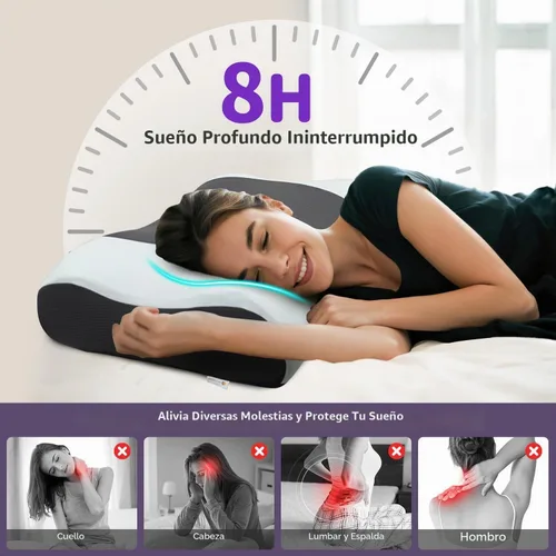 Vista 7 de Almohada cervical de contorno refrescante para dormir de espalda y estómago, soporte ergonómico para cuello y hombros, tamaño estándar, negro