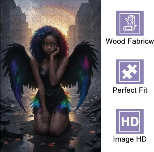 Vista 2 de Rompecabezas de mujeres africanas para adultos, 500 – Negro Angel Girl – Colores creativos y líneas Retratos, rompecabezas de desafío