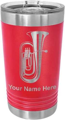 Vista 9 de LaserGram Vaso de pinta aislado al vacío de 16 onzas, tuba, grabado personalizado incluido (negro) Engraved Gift for Tuba Players, Vacuum