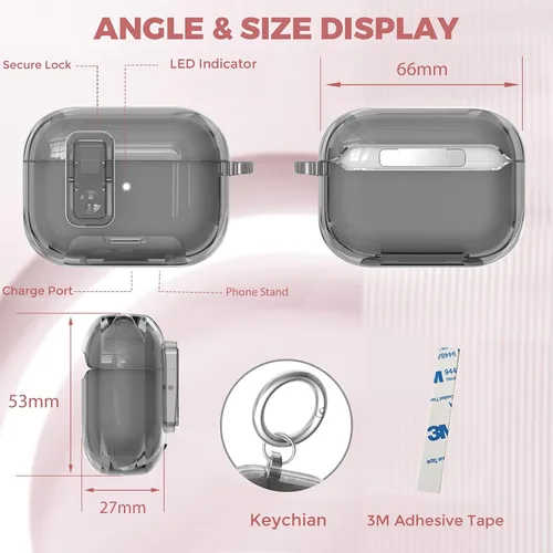 Vista 6 de Compatible con Airpods Pro 3 Funda transparente con bloqueo para teléfono, suave TPU magnético bloqueo automático Apple AirPods Pro de tercera